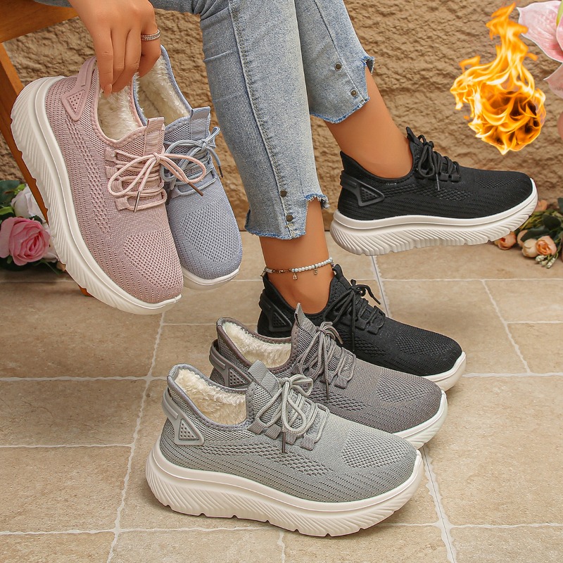 Knit Fabric Lace Up Sneakers - Zapatillas de Deporte para Caminar al